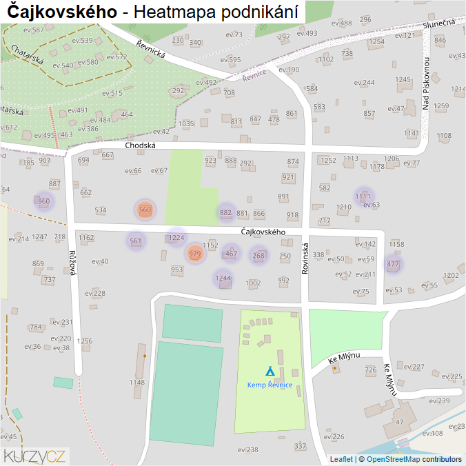Mapa Čajkovského - Firmy v ulici.