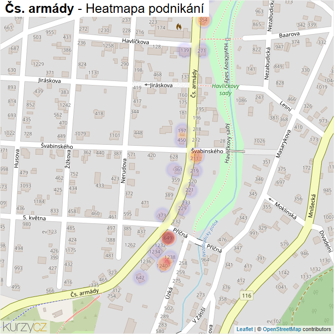 Mapa Čs. armády - Firmy v ulici.