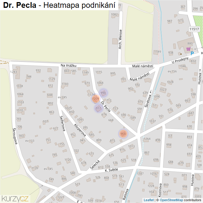 Mapa Dr. Pecla - Firmy v ulici.
