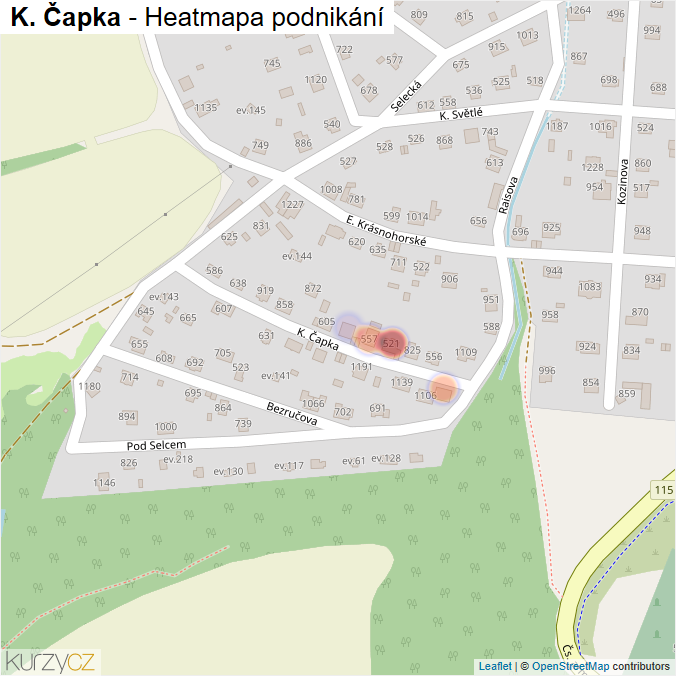 Mapa K. Čapka - Firmy v ulici.