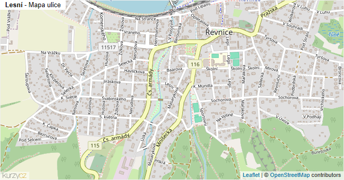 Lesní - mapa ulice