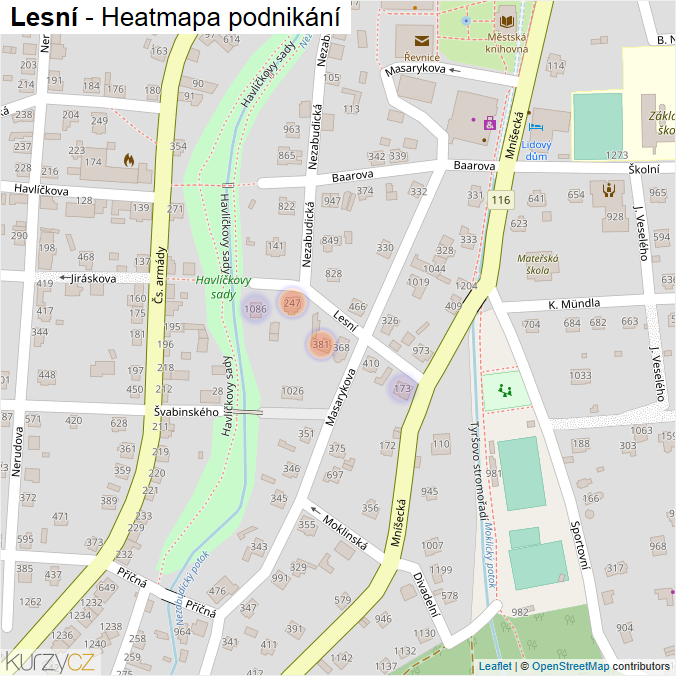 Mapa Lesní - Firmy v ulici.