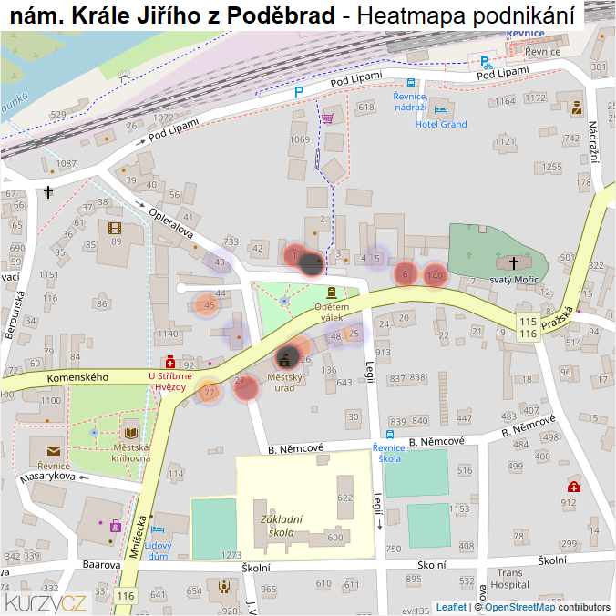 Mapa nám. Krále Jiřího z Poděbrad - Firmy v ulici.
