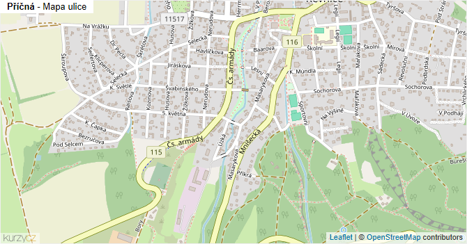 Příčná - mapa ulice