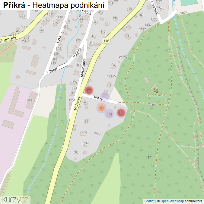 Mapa Příkrá - Firmy v ulici.