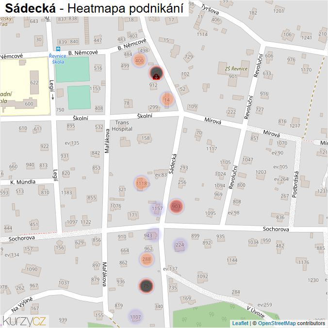 Mapa Sádecká - Firmy v ulici.