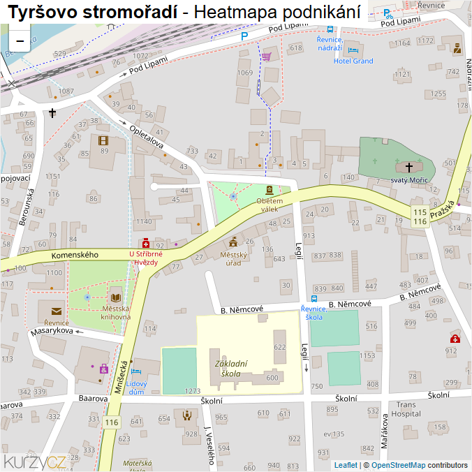 Mapa Tyršovo stromořadí - Firmy v ulici.