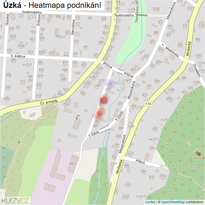 Mapa Úzká - Firmy v ulici.
