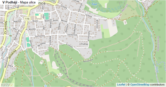 V Podhájí - mapa ulice