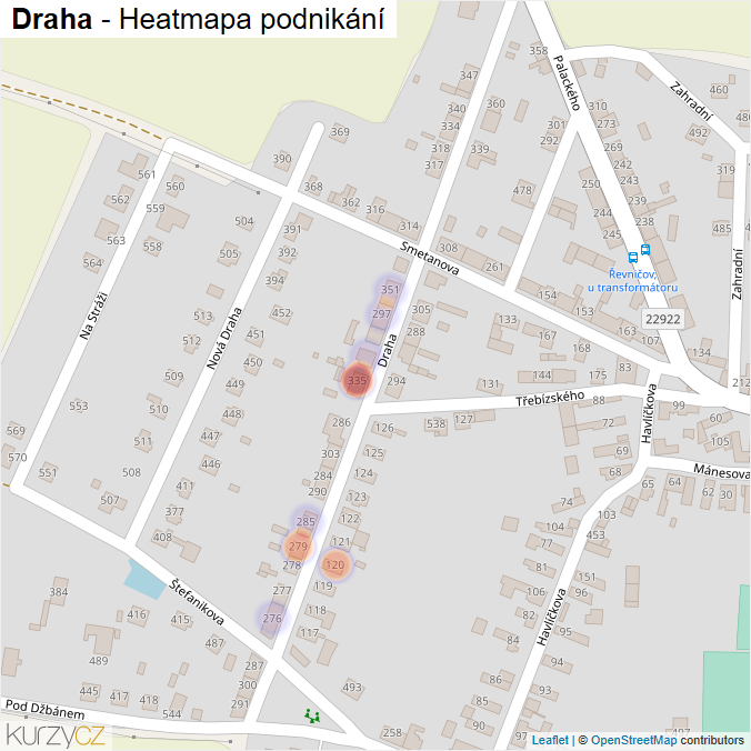 Mapa Draha - Firmy v ulici.