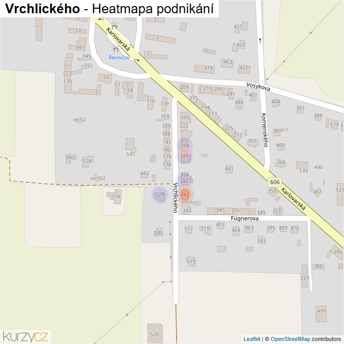 Mapa Vrchlického - Firmy v ulici.