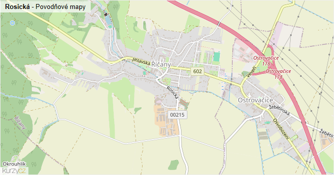 Rosická - záplavové mapy stoleté vody