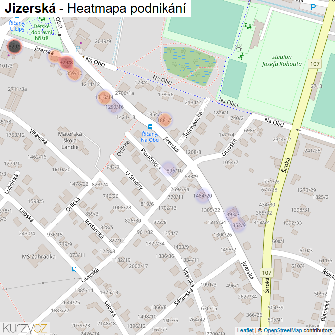 Mapa Jizerská - Firmy v ulici.