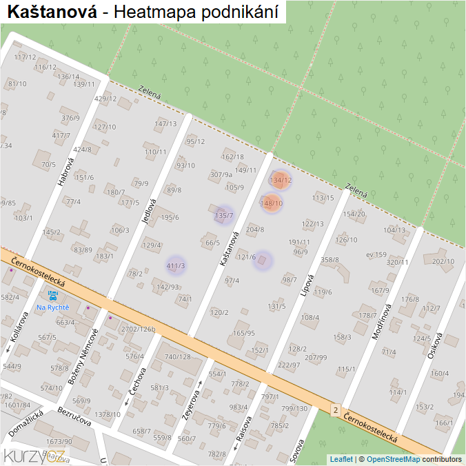 Mapa Kaštanová - Firmy v ulici.