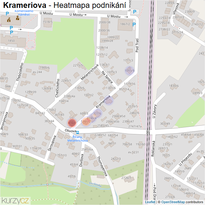 Mapa Krameriova - Firmy v ulici.