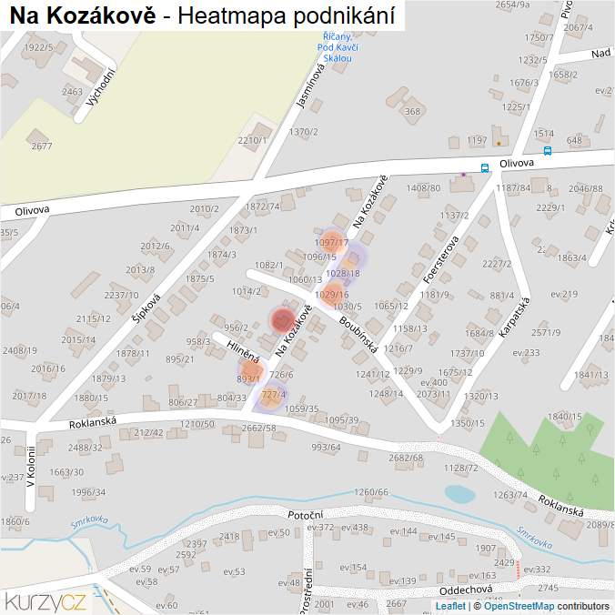 Mapa Na Kozákově - Firmy v ulici.
