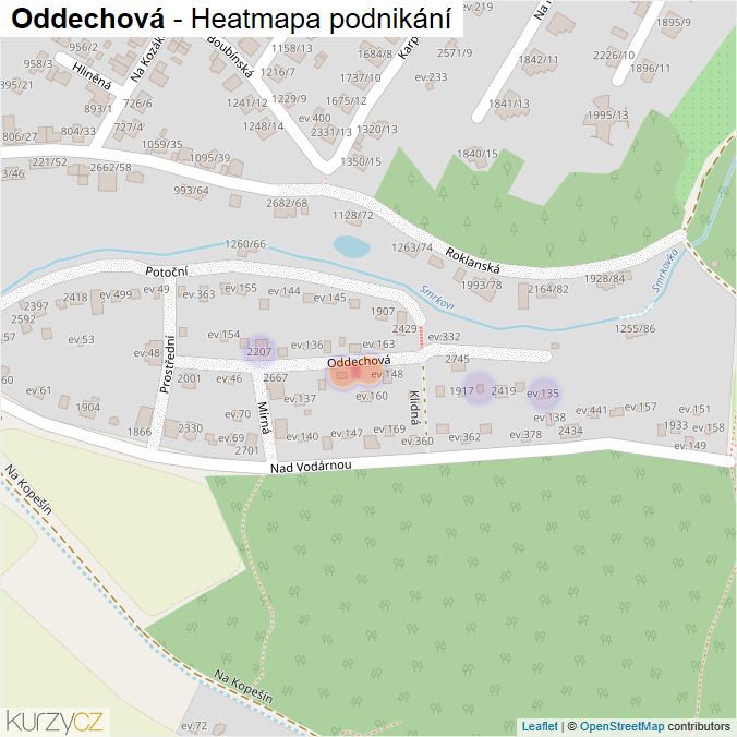 Mapa Oddechová - Firmy v ulici.