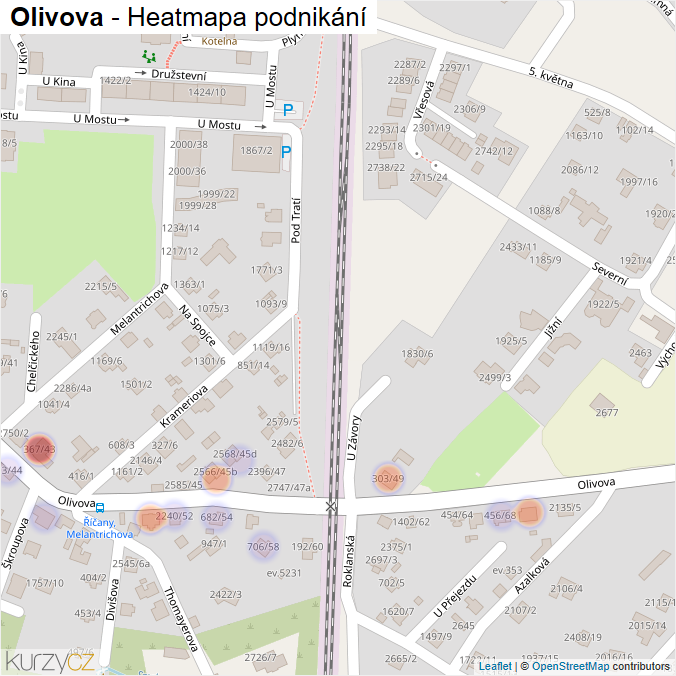 Mapa Olivova - Firmy v ulici.