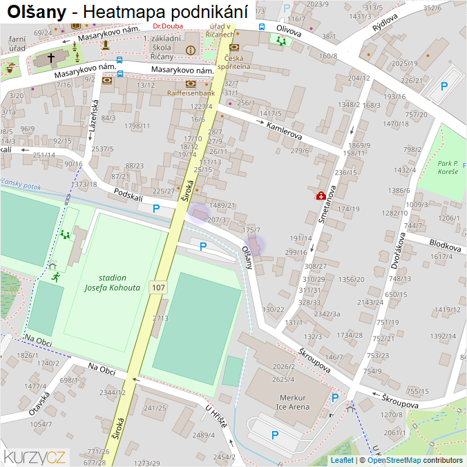 Mapa Olšany - Firmy v ulici.
