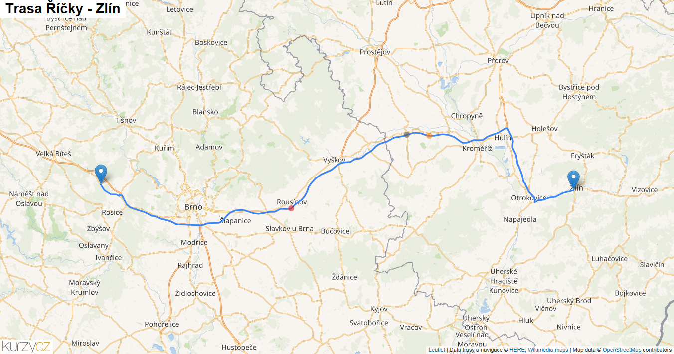 Říčky-Zlín, mapa trasy
