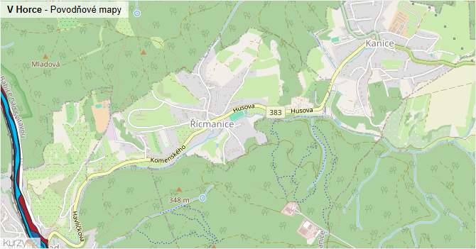 V Horce - záplavové mapy stoleté vody