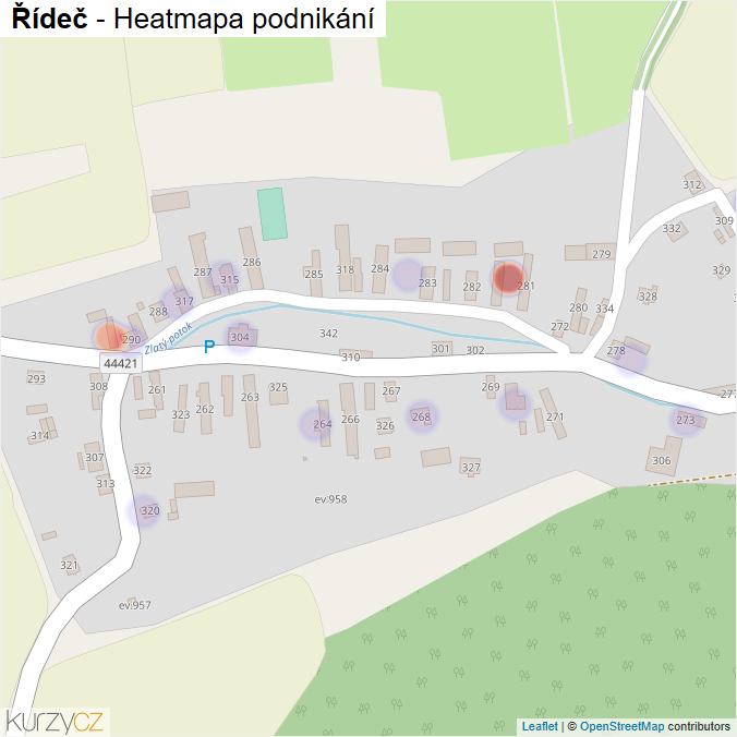Mapa Řídeč - Firmy v části obce.
