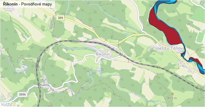 Řikonín - záplavové mapy stoleté vody