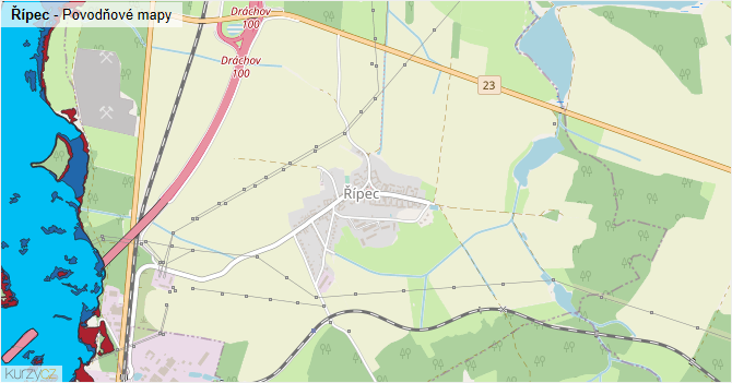 Řípec - záplavové mapy stoleté vody