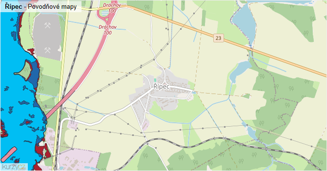 Řípec - záplavové mapy stoleté vody