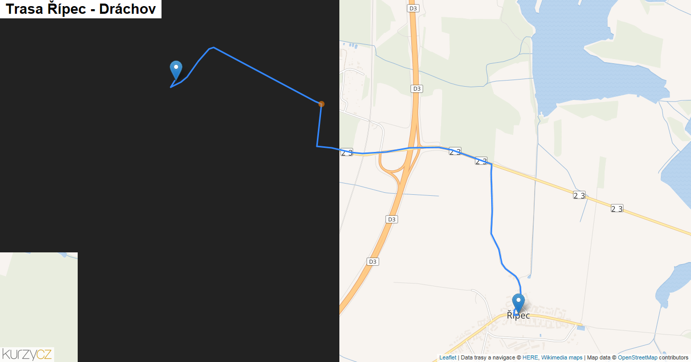 Řípec-Dráchov, mapa trasy