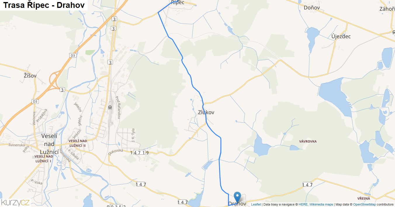 Řípec-Drahov, mapa trasy
