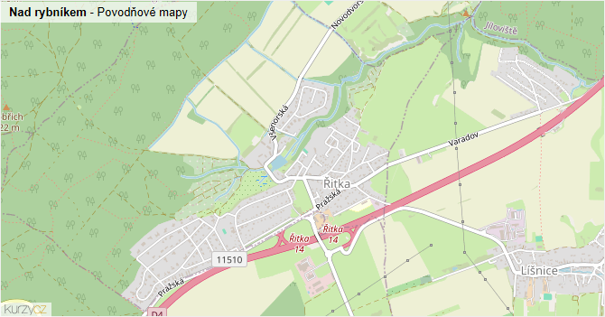 Nad rybníkem - záplavové mapy stoleté vody