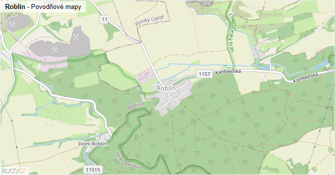 Roblín - záplavové mapy stoleté vody