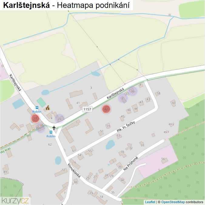 Mapa Karlštejnská - Firmy v ulici.