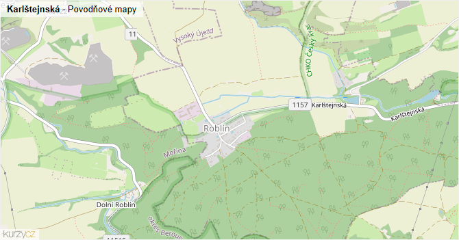 Karlštejnská - záplavové mapy stoleté vody