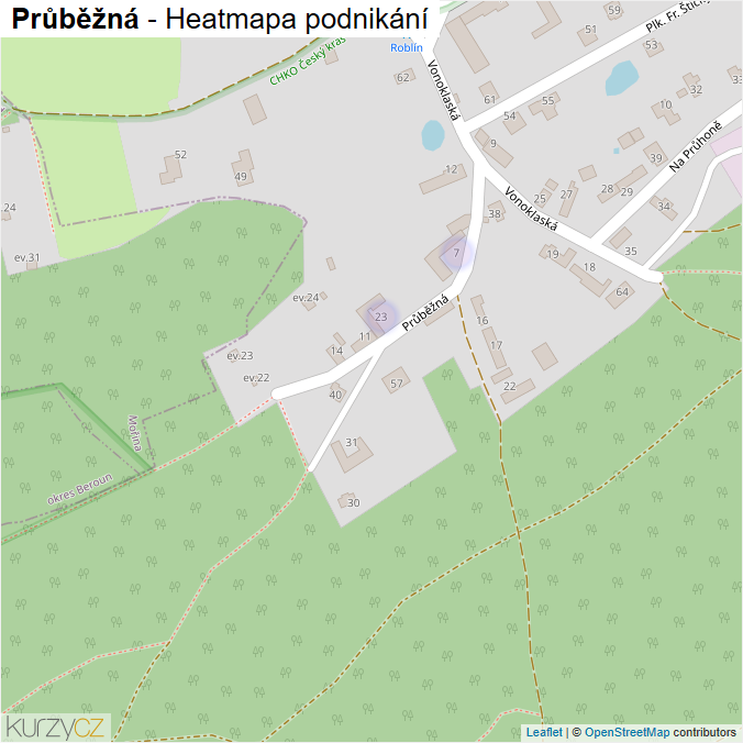 Mapa Průběžná - Firmy v ulici.