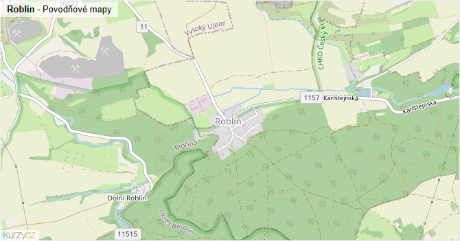 Roblín - záplavové mapy stoleté vody