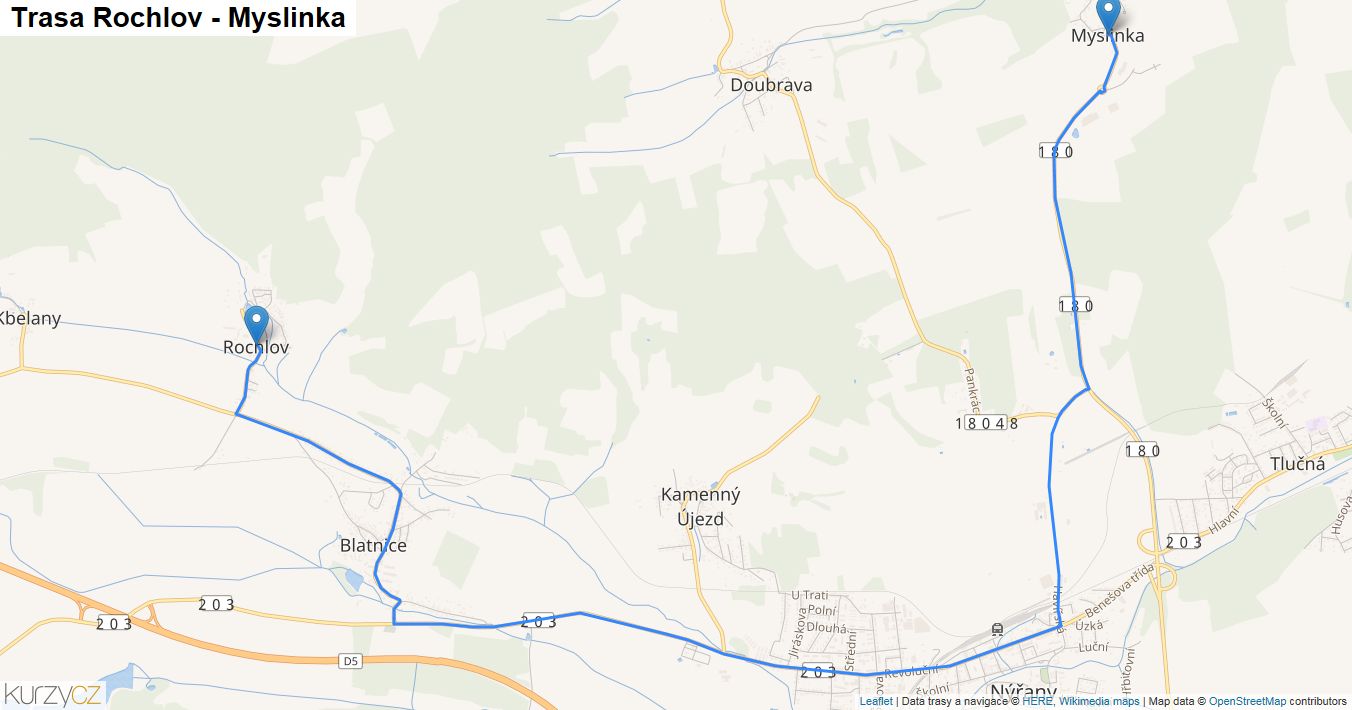 Rochlov-Myslinka, mapa trasy