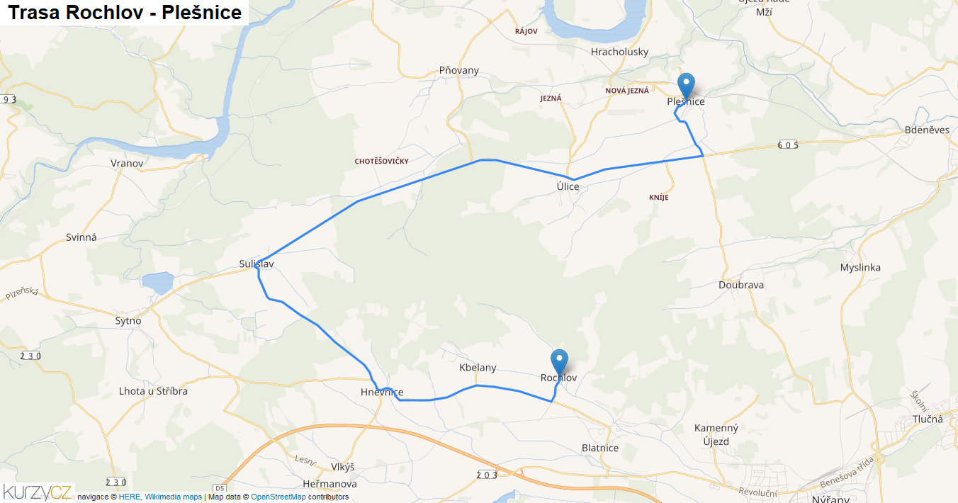 Rochlov-Plešnice, mapa trasy
