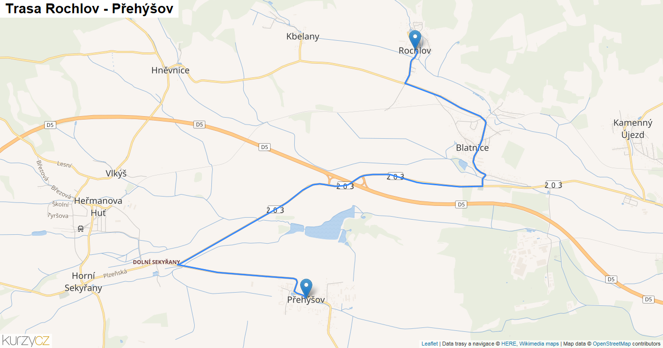 Rochlov-Přehýšov, mapa trasy