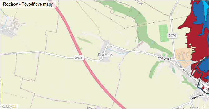 Rochov - záplavové mapy stoleté vody