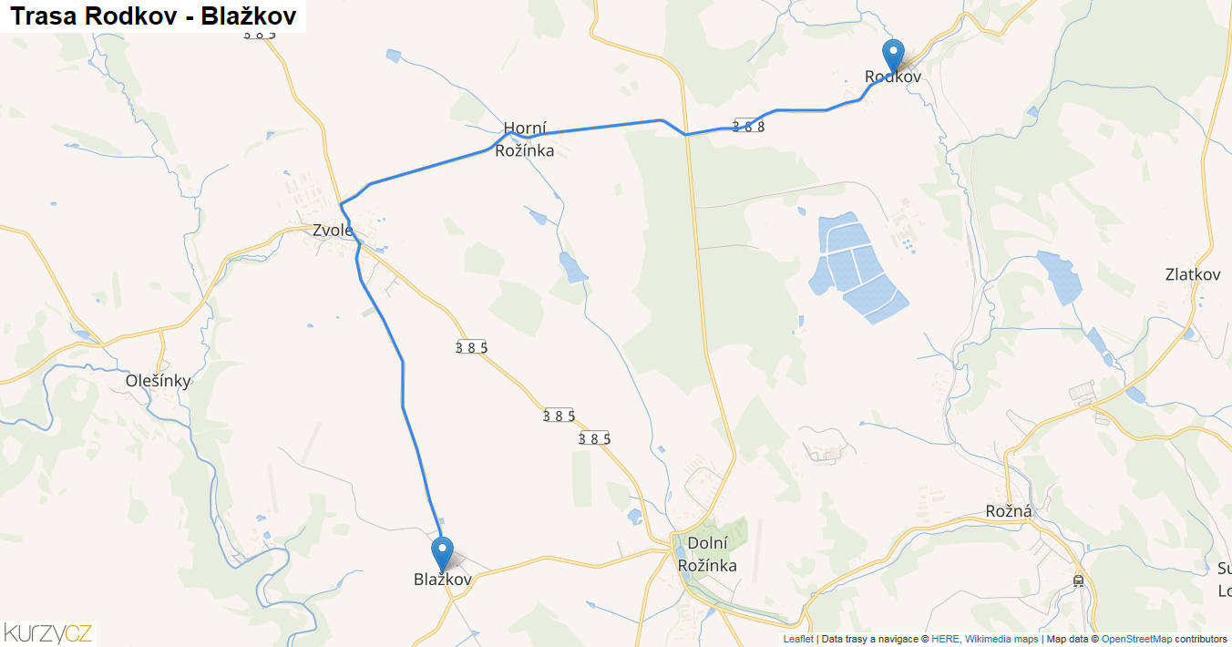 Rodkov-Blažkov, mapa trasy