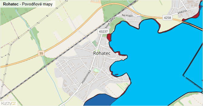 Rohatec - záplavové mapy stoleté vody