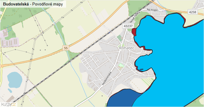 Budovatelská - záplavové mapy stoleté vody