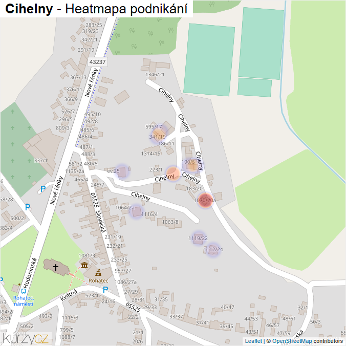 Mapa Cihelny - Firmy v ulici.