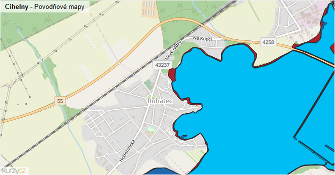 Cihelny - záplavové mapy stoleté vody