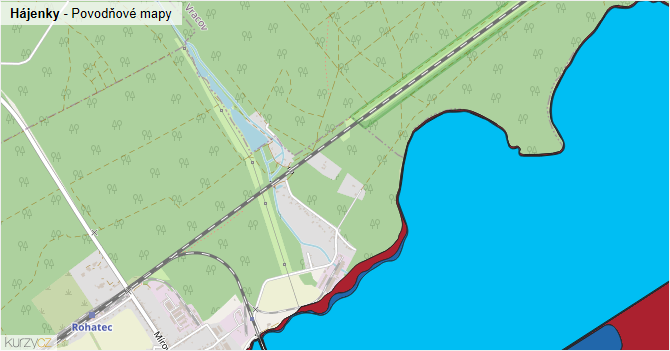 Hájenky - záplavové mapy stoleté vody