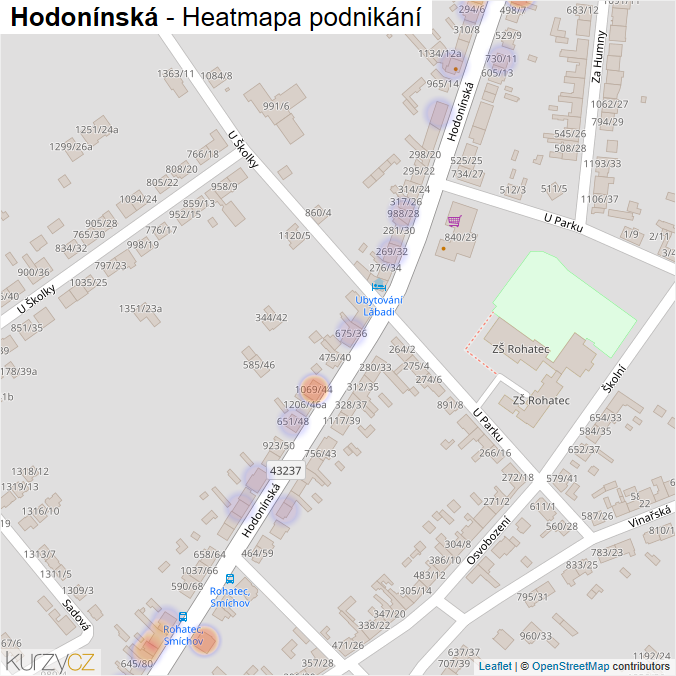 Mapa Hodonínská - Firmy v ulici.