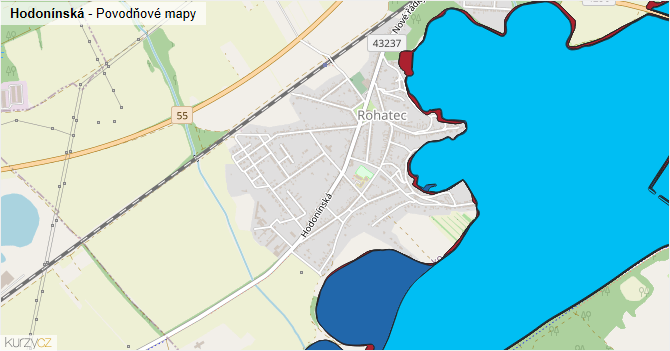 Hodonínská - záplavové mapy stoleté vody