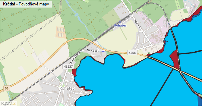 Krátká - záplavové mapy stoleté vody